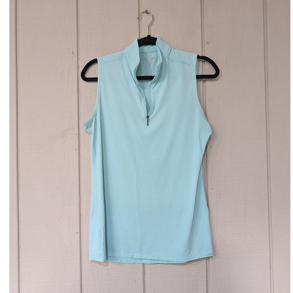 Dover Saddlery Womens Sleeveless Quarter Zip Equestrian Sun Shirt Mint Blue M